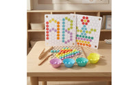 Colorful Wooden Bead-Matching Puzzle Printed Pattern Cards Bead Matching Game Hands-on Color Sorting Toy Fine Motor Skills for Children