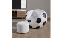 2 Pieces Matching Footstool Soccer Ball Chair Creative Design Football Armchair Comfortable Sports Theme Chair Set Swivel Base for Teens, Kids, Playroom, Game Room, Bedroom