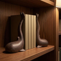 Distressed Finish Sea Mammal-Shaped Bookends Antique Style Sea Mammal Bookends Dark Brown Book Support Matching Pair