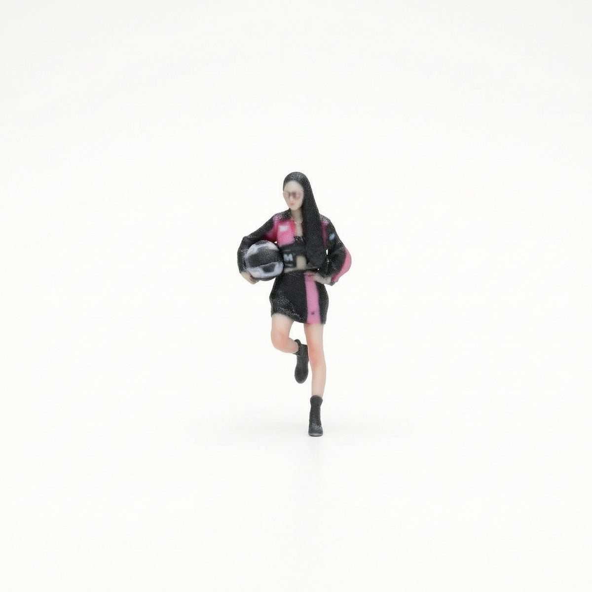 Motorcycle Girl Figurine Color-Printed Running Girl Figure Miniature with Helmet Tiny Scale Figure Model Compact for Collectors