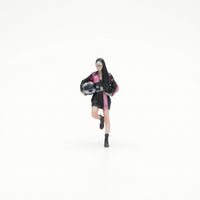 Motorcycle Girl Figurine Color-Printed Running Girl Figure Miniature with Helmet Tiny Scale Figure Model Compact for Collectors
