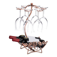European Style Wrought Iron Wine Rack with Glass Holder for Home Decor