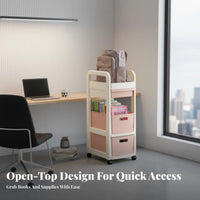 With Wheels School Bag Storage Cart Space Saving Multi-Tier Book Cart Large Capacity Mobile Bookshelf Easy to Assemble for Students, Kids, Study Room, Classroom, Bedroom