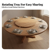 Round Wooden Dining Table Solid Wood Dining Table with Rotating Tray Annealed Glass Turntable Home Furniture for Homeowners, Event Hosts, Kitchen