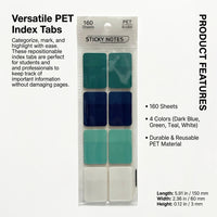 Removable Sticky Index Tabs for Studying, Repositionable Reading for Note Taking, Transparent Page Markers for Books PET
