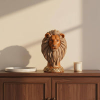 Lion Head Figurine Carved Mane Lion Statue Detailed Face for Home Display
