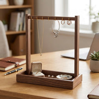 Jewelry Organizer Stand with Tray Untangle Tabletop Jewelry Holder with Hooks for Dresser