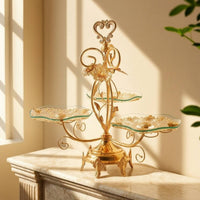 Tabletop Fruit Tray with Metal Stand Clear Glass Serving Tray with Stand Long-Lasting Fruit Holder Food Safe for Coffee Table