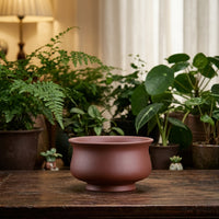 Home Decoration Plant Pots for Indoor Plants, Yixing Zisha Bonsai Pot for Home Office, Small Unglazed Round Vessel with 10cm Base, 7cm Height