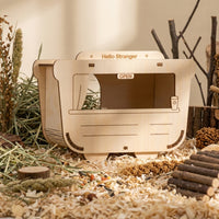 Decorative Design Hamster House and Hide, Plywood Wooden Hamster Hideout for Small Pets, Open Ventilation Assembly Required Habitat Accessory