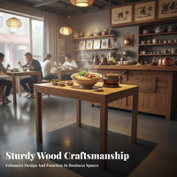 Solid Wood Rustic Wooden Table and Stool Combo Sturdy Construction Commercial Furniture Natural Grain Dining Set Industrial Design for Restaurant Owners, Homeowners, Renters, Pasta Shop, Snack Bar, Cafeteria, Breakfast Nook