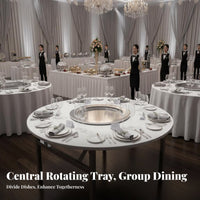 Foldable Design Stainless Steel Folding Table Indoor/Outdoor Use Round Table with Rotating Tray Rust-Proof Household Furniture Easy to Clean for Restaurant Owners, Rental Companies, Banquets, Parties, Weddings, Conferences