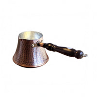 Antique Bronze-Brown Copper Cezve Dimpled Metal Hammered Copper Coffee Pot Wooden Handle Turkish Coffee Pot Flared Top