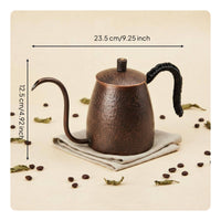 Thickened Body Hammered Copper Coffee Pot Ergonomic Handle Vintage Long Spout Teapot Rust Resistant Retro Design Tea Pot for Baristas, Cafe