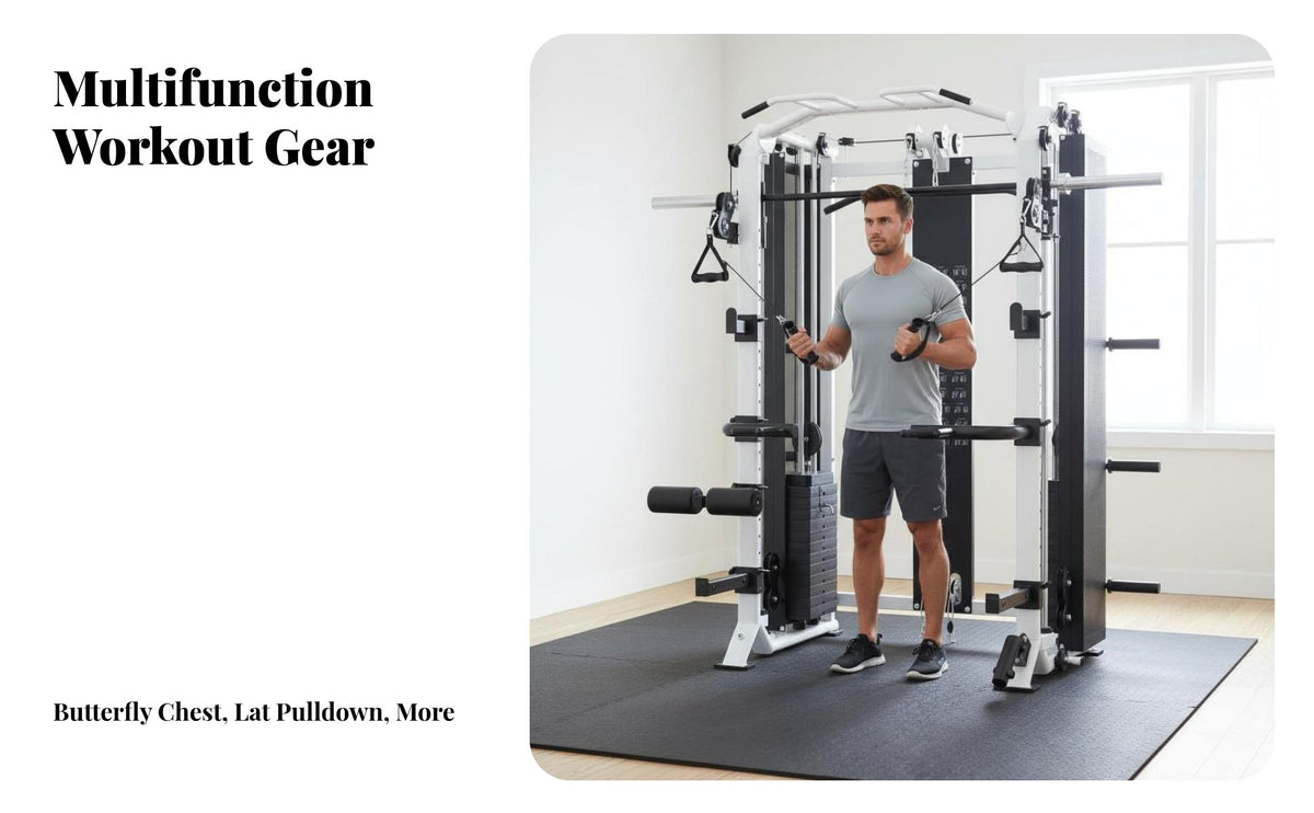 Guided Machine with Cable Pulley Station Adjustable Components Complete Home Gym Heavy-Duty Steel Frame Squat Rack with Pulley System for Bodybuilders