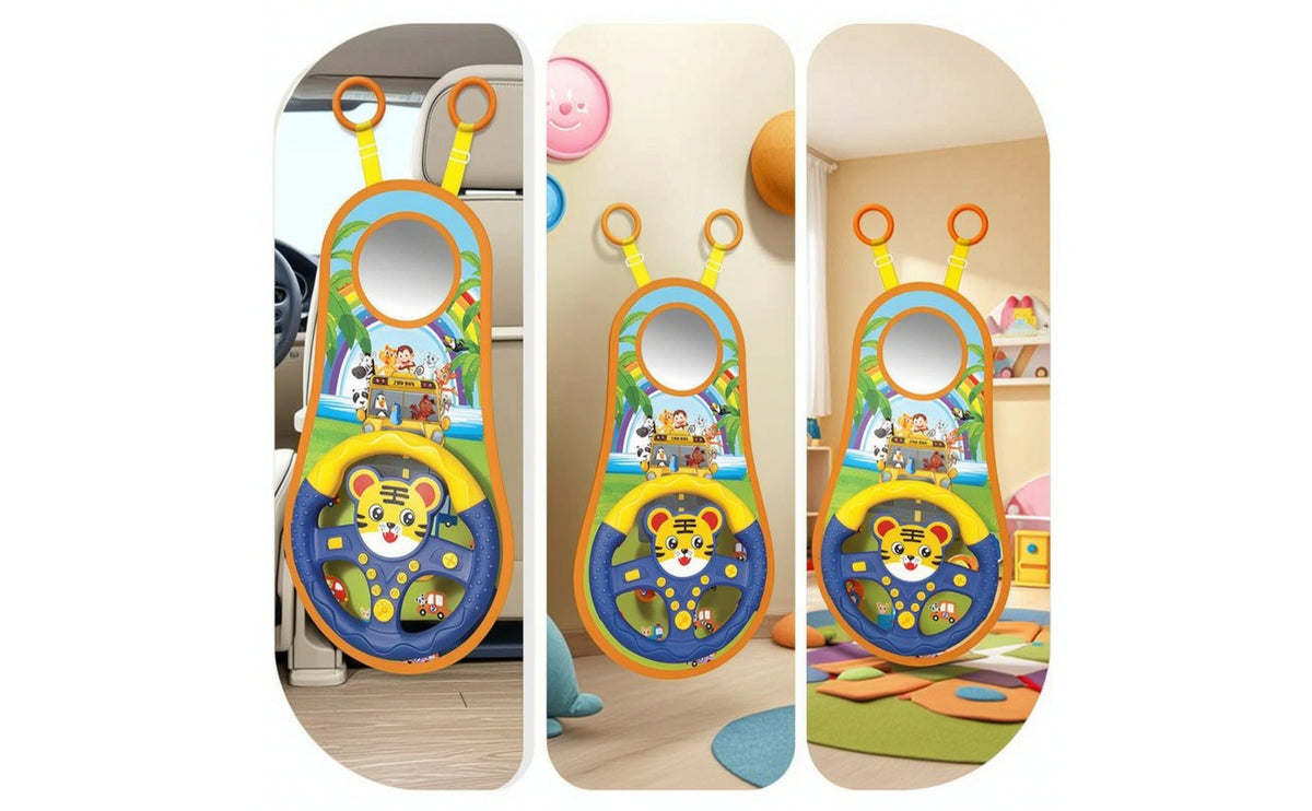Toy with Mirror Interactive Steering Wheel Toy Soft for Infants, Young Children, Travel, Pram