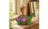 Resin Rabbit Statue with Turtle Whimsical Rabbit Statue with Solar Panel Weather-Resistant Bunny Figurine Waterproof for Gardeners, Homeowners, Patio, Flowerbed, Balcony