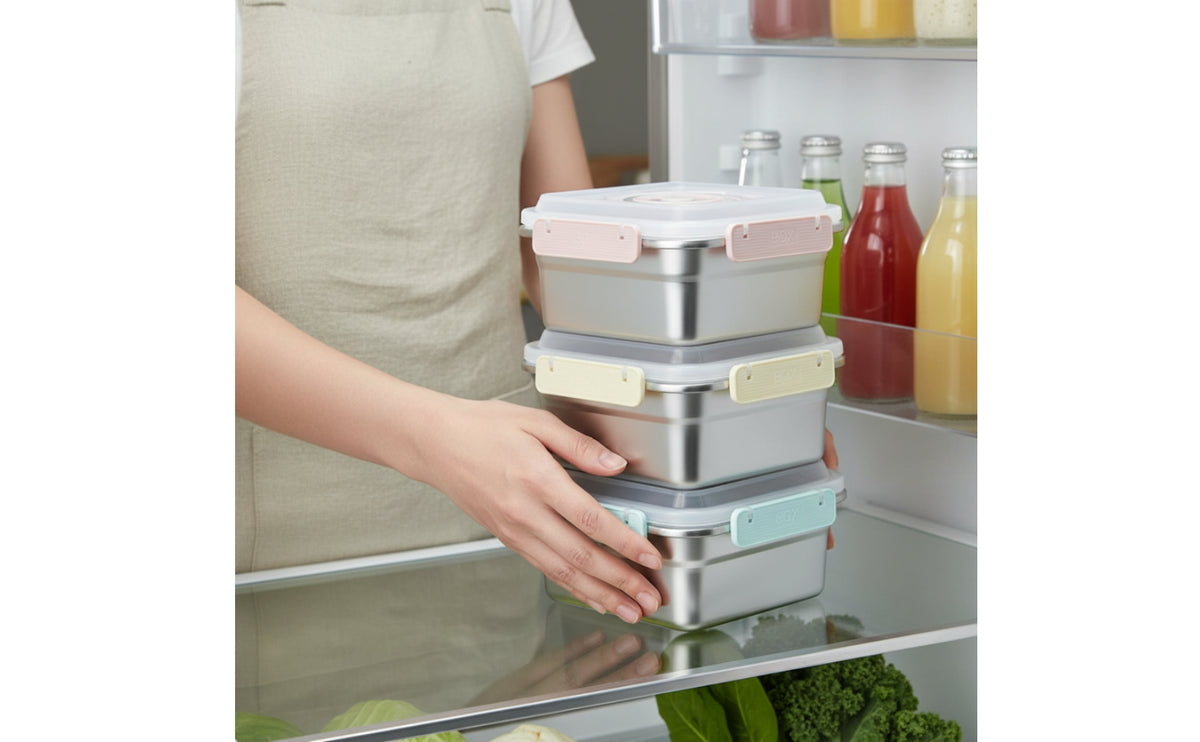 3 Pieces Stainless Steel Food Container Freezer Leakproof Food Box Large Capacity Metal Lunch Box for Refrigerator