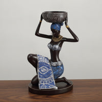 African Lady Figurine Candle Holder Sculptural African Woman Candle Holder Distinctive Female Figure Figurine for Art Collectors
