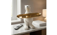 Matte White Arctic Bear Figurine Tray Small Item Holder Bear Figurine Tray Decorative