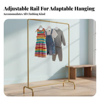 Gold Finish Single-Rod Clothes Stand with Shelves Adjustable Height Garment Rack Floor-Standing Design Clothing Organizer Multi-Functional for Boutique Owners, Apartment Dwellers, Bedroom, Retail shop, Entryway, Small Spaces