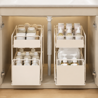Under-Sink Storage Rack, Slide Rack, 2-Tier, Drawer-Type, Kitchen Storage, Under-Bathroom Sink Organizer, Metal, White