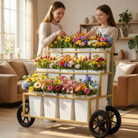 Mobile Flower Cart with Buckets Sturdy Flower Cart with Wheels Outdoor Indoor for Florists