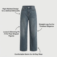 Plus Size Fleece Lined Jeans for Women, High Waist Wide Leg Denim, Warm Loose Fit Straight for Cold Weather, Thick Thermal