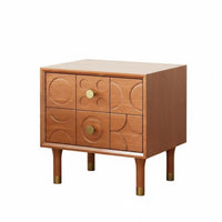 Nordic Design Carved 2-Drawer Nightstand Mid-Twentieth Century-Century Modern Aesthetic Carved 2-Drawer End Table Versatile Use Bedside Cabinet Brass Knobs for Homeowners, Apartment Dwellers, Adults, Guest Room, Hotel, Entryway