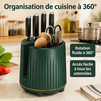 360° Rotating Kitchen Utensil Pot, Synthetic Utensil Holder 21.5x14 cm, Spice Storage for Amateur Cooks, Non-Slip Base