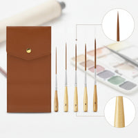 5 Pieces Precision Liner Brush Set with Leather Case Comfortable Grip Long-Point Detail Brushes Long-Lasting Detail Paint Brushes with Case Rust-Resistant for Calligraphers, Lettering