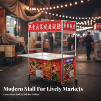 Street Vending Cart Multi-Functional Foldable Snack Stall With Wheels Street Mobile Vending Unit for Small Business Owners, Entrepreneurs