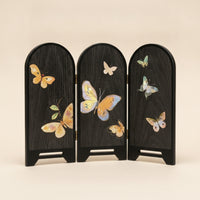 Arched Hinged Tabletop Screen Wood-Grain Decorative Screen with Panels Compact Decor Vintage-Style for Entryway