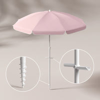 Portable Beach Umbrella with Sand Anchor Lightweight Windproof Beach Umbrella UPF 50+ Sun Shade Adjustable for Patio