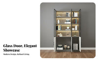 Glass Door Beverage Cabinet Dust-Resistant Glass Door Display Cabinet Elegant Design Modern China Hutch for Collectors, Homeowners, Home Bar, Study