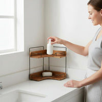 2 Tier Vanity Organizer Wooden Wood Countertop Rack Easy Reach for Kitchen