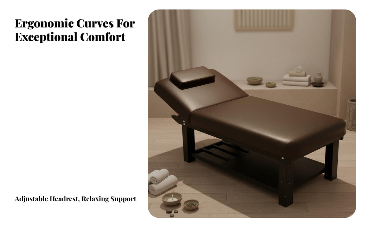 Wooden Massage Bed Solid Wood Frame Stationary Spa Table Firm-Density Foam Cushion Facial Treatment Bed for Estheticians, Beauty Salons, Spas, Home