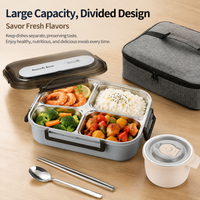 Lunch Box Adults, 4 Compartment Bento Box with Soup Bowl & Cutlery, 304 Stainless Steel Lunchbox for Office Workers, 1700ml