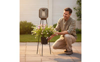 Solar Tripod Planter Lamp 2 in 1 Design Black Mesh Planter Lamp Decorative Tripod Outdoor Lamp for Patio, Porch