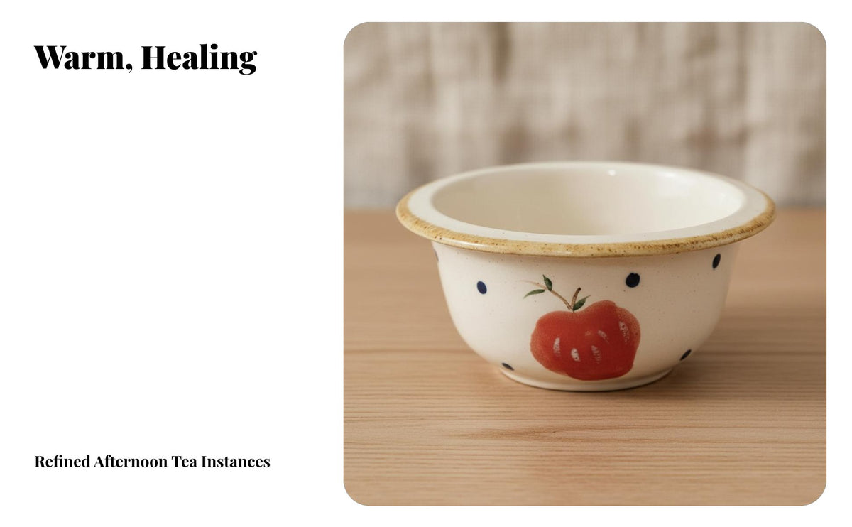Hand-Pinched Ceramic Coffee Mug & Dish Set, Red Fruit Pattern, Pastoral Artistic Tableware