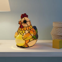 Black Outline Hen Holding Egg-Shaped Light Multicolored Stained Glass Hen Lamp Translucent Chicken Egg-Shaped Lamp Decorative