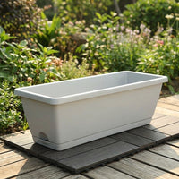 Resin Plant Pots for Flowers and Flower Boxes, Trough Planter for Outdoor Vegetables, Long Balcony Planter with Tray, Water-Saving Smooth Finish