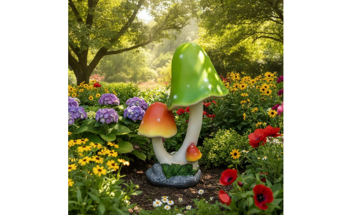 Mushroom Garden Statue Standing Mushroom Sculpture Decorative Garden Sculpture with Mineral Base for Courtyard