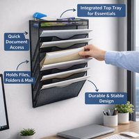 6 Tier File Organizer Wall Mounted, Metal Mesh Magazine Rack for Office, Document Holder for Students, Workspace Organization Sorter