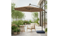 Cantilever Patio Umbrella with Solar Lights Water-Filled Offset Patio Umbrella with Base Hand-Crank for Homeowners, Hosts, Backyard, Poolside, Garden
