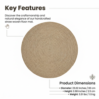Oval Handwoven Jute Mat, Braided Jute Round Rug, Jute Floor Mat for Entryway, Bohemian Decor Enthusiast Round Rug, Breathable Surface Jute Mat