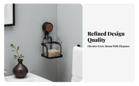 Walnut Wood Grain Finish Suction holder Corner Shelf Drilltool-without-drill Installation Suction holder Corner Basket No-Drilling Bathroom Organizer Vintage design for Apartment Dwellers, Homeowners, Families, Shower, over Sink, Powder Room, Kitchen