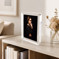 Acrylic Photo Frame 6x4, Freestanding Photo Frame, Double Sided Frameless Design, Rounded Corners, Modern Desk