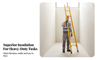 Insulated Electrician Ladder Lightweight Fiberglass Single Ladder Anti-Slip Feet for Electricians, Maintenance Workers, Construction Sites, Workshops
