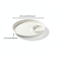 White Dumpling Plate with Sauce Dish Glossy Plate with Dipping Bowl Raised Rim 3 Compartment Snack Dish Integrated Piece